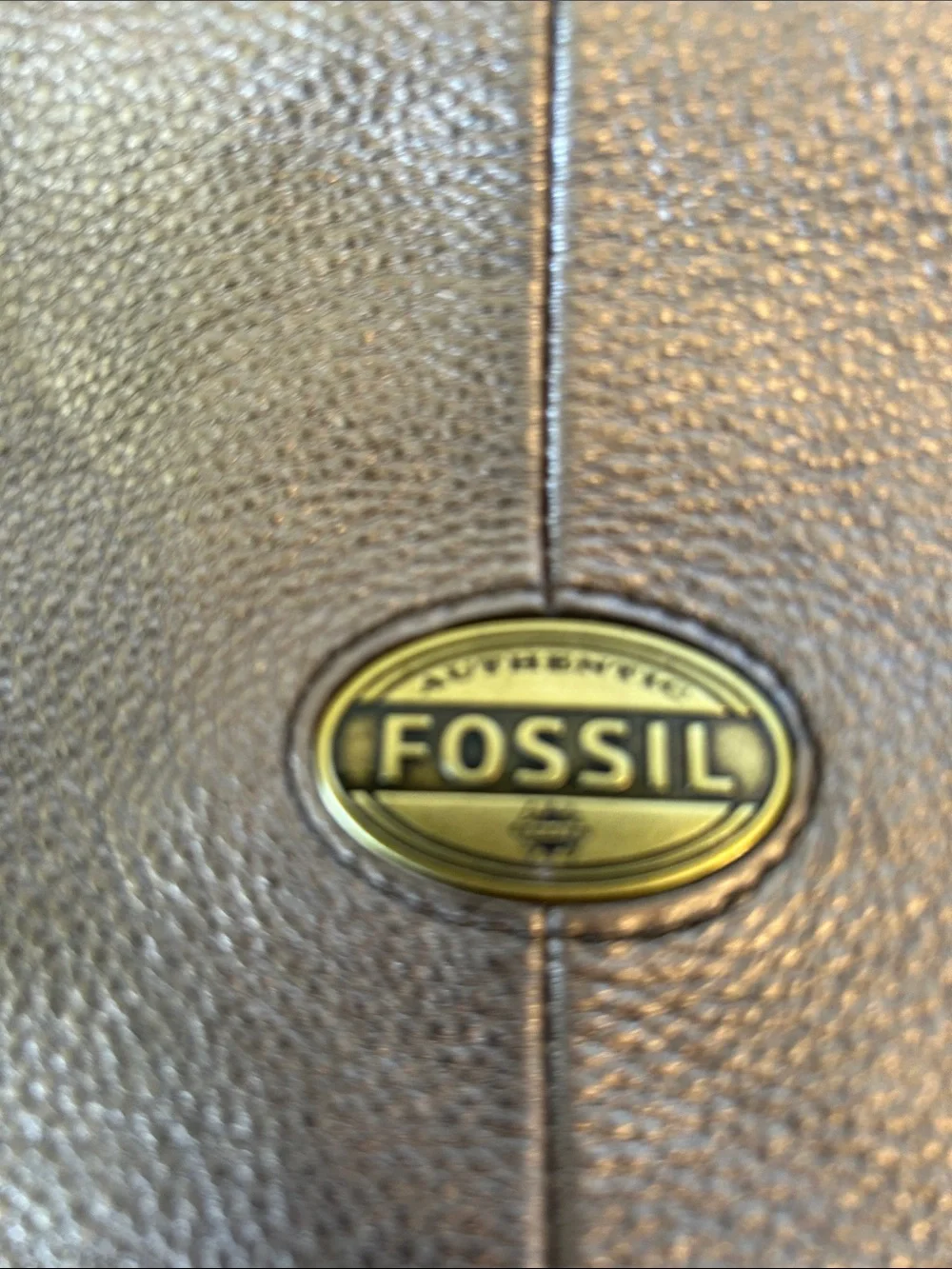 FOSSIL LARGE LEATHER BRONZE FOLDOVER TOTE CROSSBODY HOBO BAG